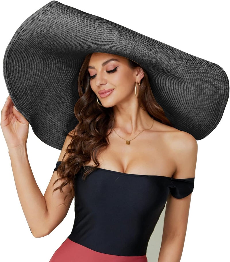 DECHISY Oversized Beach Straw Hat for Women, Fashion Large Wide Brim Visor Hats Handmade Roll Up Floppy Sun Hat for Summer Beach Cap - Image 1